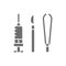 Instruments for surgery, medical scalpel, tweezers, clamp and syringe grey icon.
