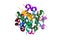 Insulin, monoclinic crystal form. Ribbons diagram with differently colored protein chains. 3d illustration
