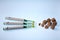 Insulin in syringe pens against brown sugar. Diabetes treatment concept