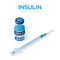 Insulin Vial and Disposable Syringe isometric icon. Insulin ampule. Control your Diabetes. Concept of vaccination, injection.