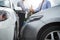 Insurance Agent and customer shaking hands, Traffic Accident and