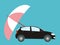 Insurance concept - flat style car protected under pink umbrella