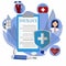 Insurance medical composition infographic in flat design with icons of support