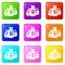 Insurance money icons set 9 color collection