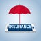 Insurance online support service concept. Umbrella over INSURANCE text and smart phone.