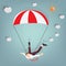 Insurance parachute landing with businessman Success Business concept cartoon illustration
