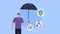 insurance service man with umbrella and icons