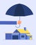 Insurer hand holding umbrella over house. Houses protection insurance vector business concept