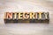 Integrity word abstract in wood type