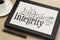 Integrity word cloud on digital tablet