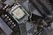 Intel core I3 desktop processor 8th gen on the motherboard Asus closeup top view