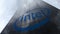 Intel Corporation logo on a skyscraper facade reflecting clouds. Editorial 3D rendering