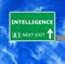 INTELLIGENCE road sign against clear blue sky