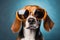 Intelligent Beagle wearing glasses. Generate Ai