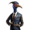 Intelligent Bird In Corporate Punk Style: Anthropomorphic Cassowary Illustration