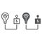 Intelligent energy control line and glyph icon, technology and solar, light bulb with controller sign, vector graphics