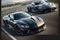 Intense Battle of Black Sports Cars on the Race Track. AI generated