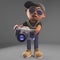 Intense black hiphop rap artist takes a photo with a camera, 3d illustration