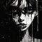 Intense Black And White Illustration With Anime-inspired Characters