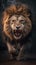 Intense Close-Up of an Angry Lion Charging. Generative AI