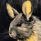 Intense Close-up: Black And Yellow Rabbit Painting In Ultra Detailed Style