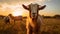 Intense Close-up Of Goats At Sunset A Joyful And Optimistic Captivation