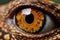 Intense close up of a wild animal eye, showcasing intricate details in nature wildlife portrait