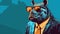 Intense Color Rhino: A Vibrant Illustration Of A Rhino In A Suit And Sunglasses