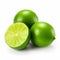 Intense Color Saturation: Three Limes With A Quarter On White Background