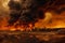Intense devastation as thick smoke and flames engulf oil fields in Iraq, portraying the impact of war and destruction. Generative