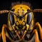 Intense And Dramatic Closeup Of A Yellow And Brown Hornet