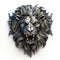 Intense Energy: 3d Silver Lion Head On White Background