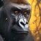 Intense eyes close up of a silverback king gorillas compelling face