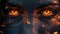 Intense fiery eyes close-up with embers and dark surroundings