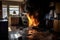 Intense Fire Outbreak In The Kitchen Of An Apartment Endangering Lives And Prompts Immediate Evacuation - Generative AI