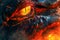 Intense Fire Themed Digital Illustration of Mythical Dragon with Glowing Eyes and Scales