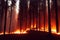 Intense flames from a massive forest fire, generative ai. Flames light up the evening as they rage thru pine forests and sage