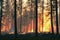 Intense flames from a massive forest fire, generative ai. Flames light up the evening as they rage thru pine forests and sage