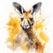 Intense Gaze: Kangaroo Watercolor Illustration With Urban Street Art Style