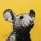Intense Gaze: Large Mouse Painting With Bold Coloration And Yellow Background