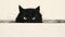 Intense Gaze: Minimalist Woodblock Print Of A Black Cat Peeking From A Pipe