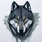 Intense Gaze: A Striking Symmetrical Watercolor Portrait of an Adult Grey Wolf