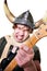 Intense Guitarist with Viking Helmet