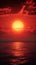 Intense heat Hot red sun sets on the horizon