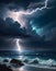 Intense Lightning Illuminating Dark Cloudy Sky, Generative AI