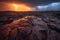 intense lightning storm over a lava field
