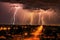 intense lightning strikes illuminating stormy skies
