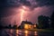 intense lightning strikes illuminating stormy skies