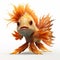 Intense Movement Expression: 3d Model Of Orange Fish With White Hair