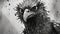 Intense Noir Comic Art: Close-up Drawing Of A Meditative Cartoon Eagle